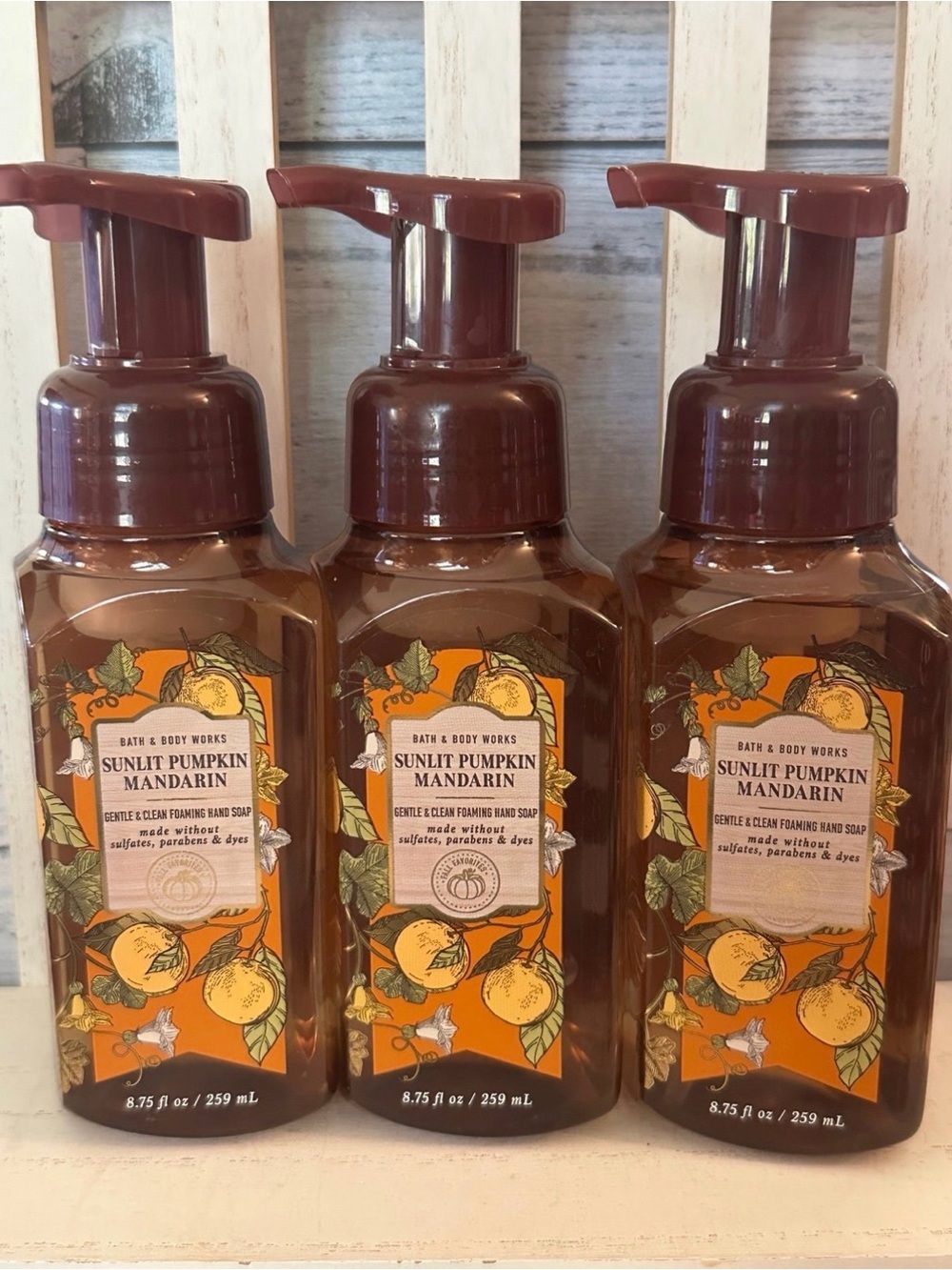 3x Bath & Body Works SUNLIT PUMPKIN MANDARIN Gentle Foaming Hand Soap Fall NEW